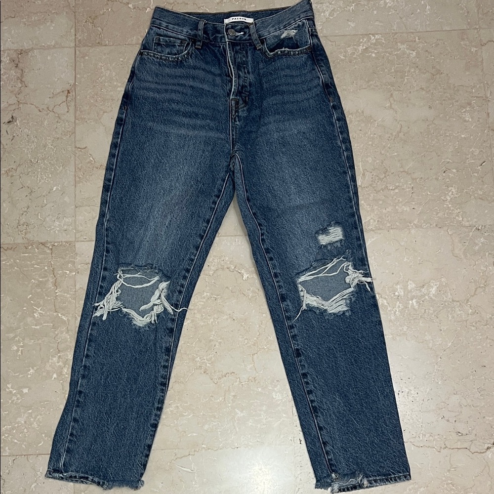 Women's High Rise Straight Ripped Blue Jeans size 24